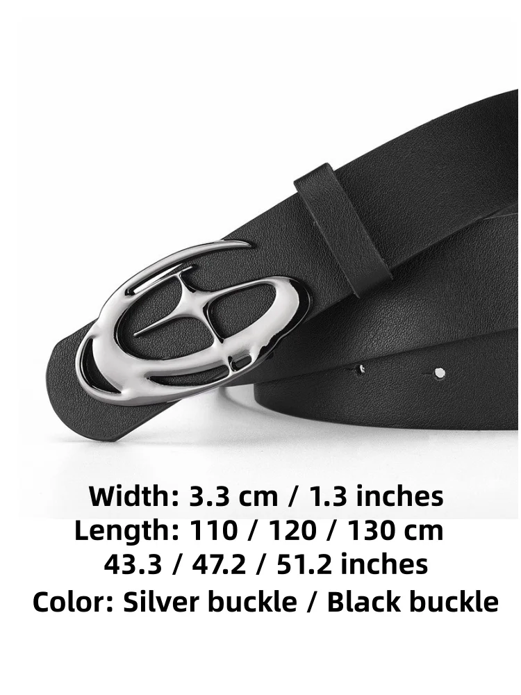 Y2K Ausgehöhlter Ovaler Metallgürtel mit Schnalle, Schwarzer PU-Ledergürtel, Modischer Breiter Taillengürtel, Punk-Streetwear-Jeans-Dekor-Gürtel – Detail 3