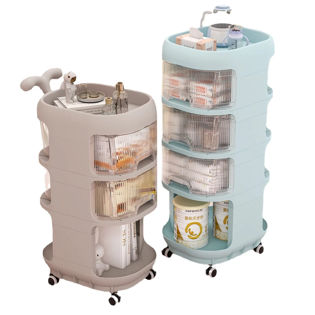 

Simple Shelf Baby Products Multi-layer Convenient Mobile Storage Rack Transparent Large Capacity Land Trolley Home Organizer