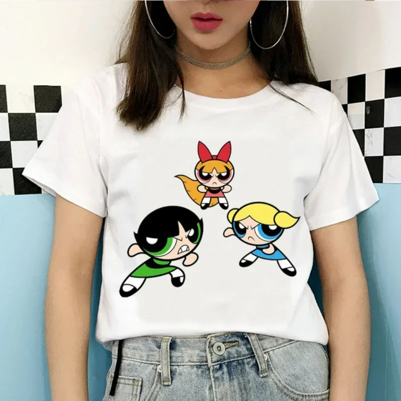 

Kawaii The Powerpuff Girls Футболки с рисунком из мультфильма Рубашка Подарочная футболка Женская футболка унисекс Одежда с короткими рукавами Летние топы Y2k