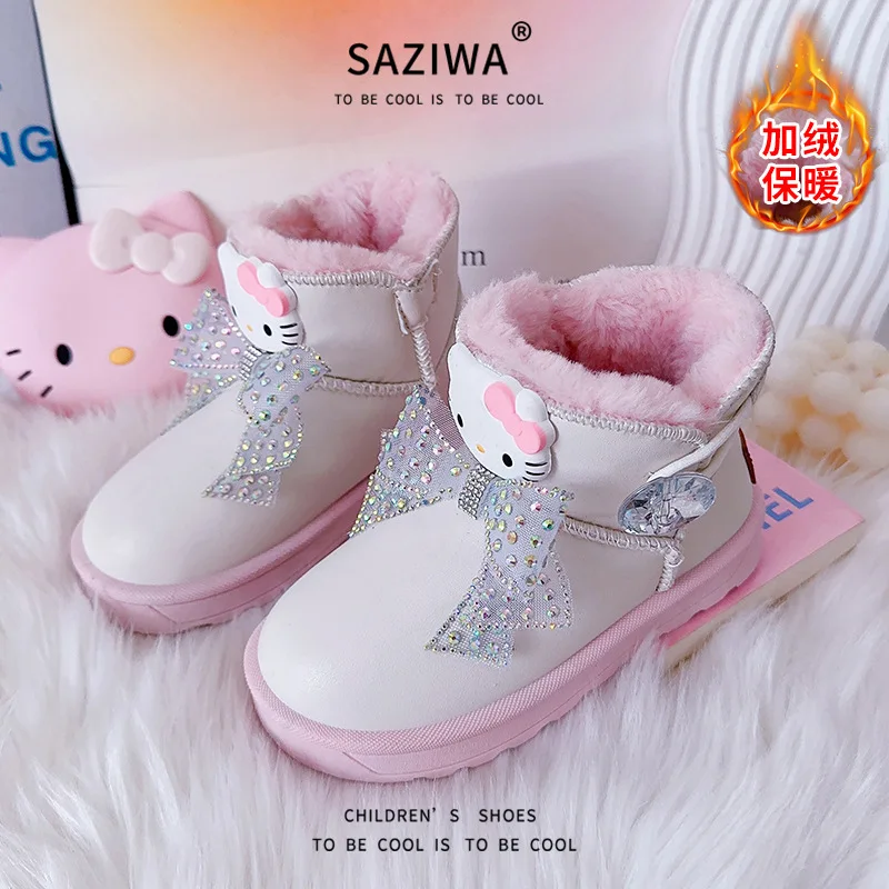 

Sweet Hello Kitty Anime Kawaii Sanrio Ins Cotton Bow Snow Boots Cute Cartoon Non Slip Warm Cotton Shoes Gifts for Girls