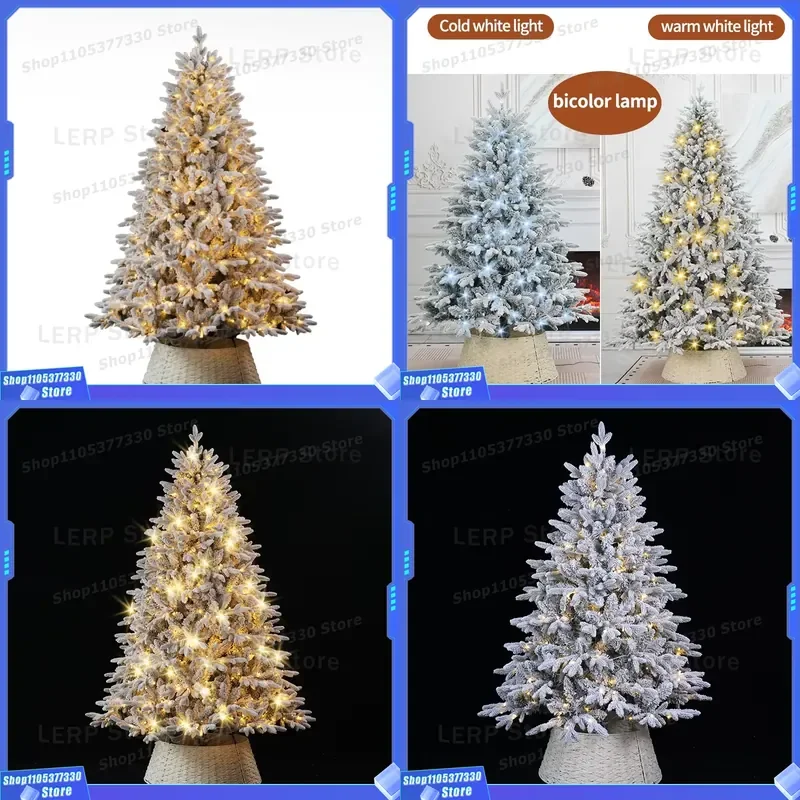 Luxury Flocked Artificial Christmas Tree with Built-in Two Color Lights Encrypted PE Mixed Branches Eco Friendly Home
