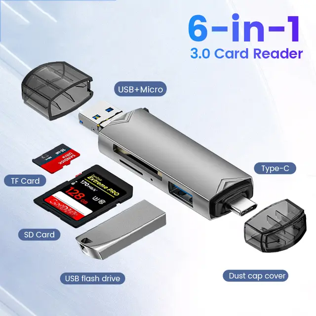6 in 1 Card Reader USB3.0 to Type C Micro USB Universal OTG Adapter