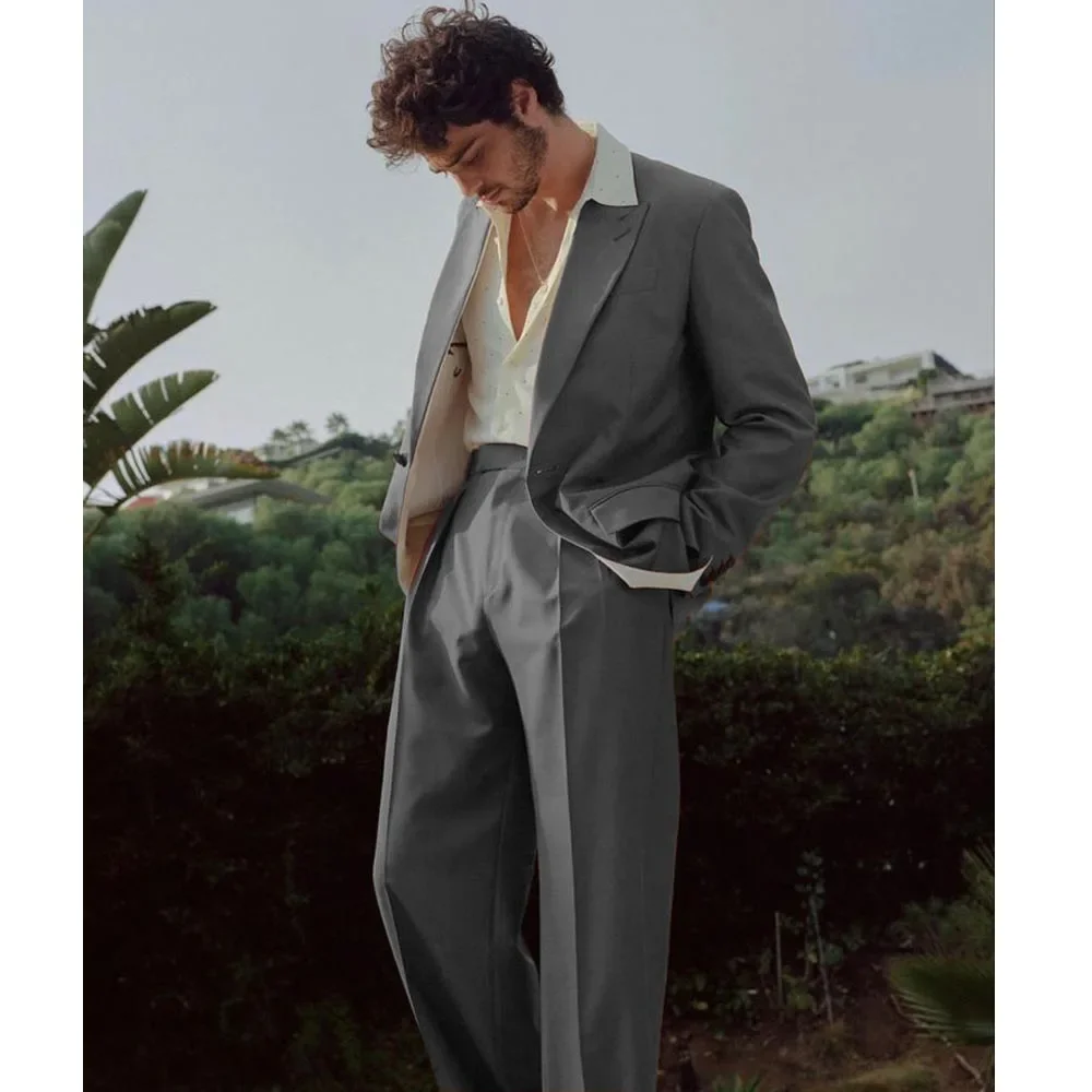 2024 Fashion New Classic French Men\'s Suit Jackets and Pants Two Piece Loose Solid Color Business Leisure Wedding Party Clothing