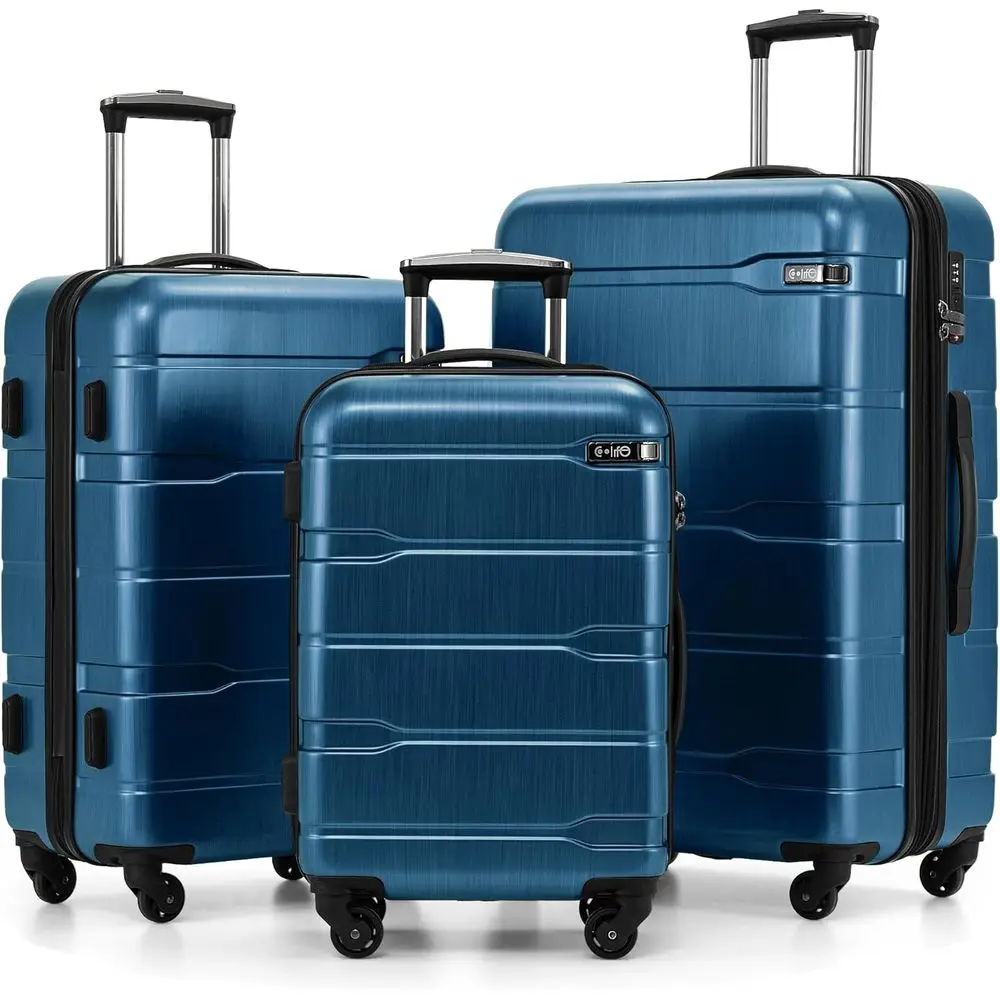 

3 Piece Hardshell Luggage Set with TSA Lock, Expandable, Lightweight Spinner Suitcase (20/24/28 Inch, Caribbean Blue)