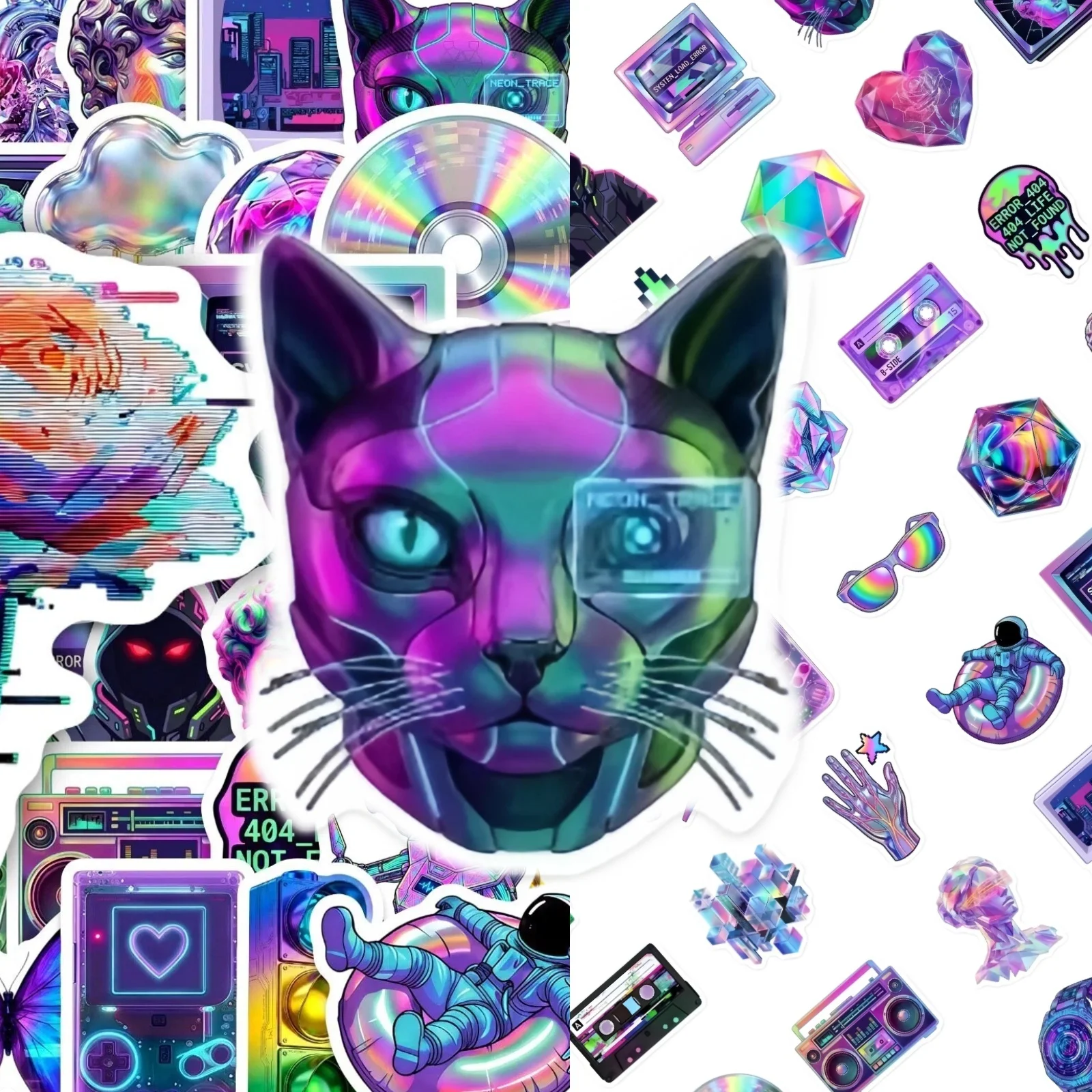 10/50Pcs Neon Cyberpunk Glitch Waterproof Stickers Holographic Graffiti Decals Laptop Water Bottle Skateboard Luggage DIY Decor