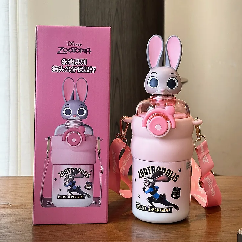 Disney Crazy Animal City Nuovo cartone animato Orso fragola Tazza calda per bambini Studente Paglia carina Tazza d'acqua in acciaio inossidabile 316 da 550 ml