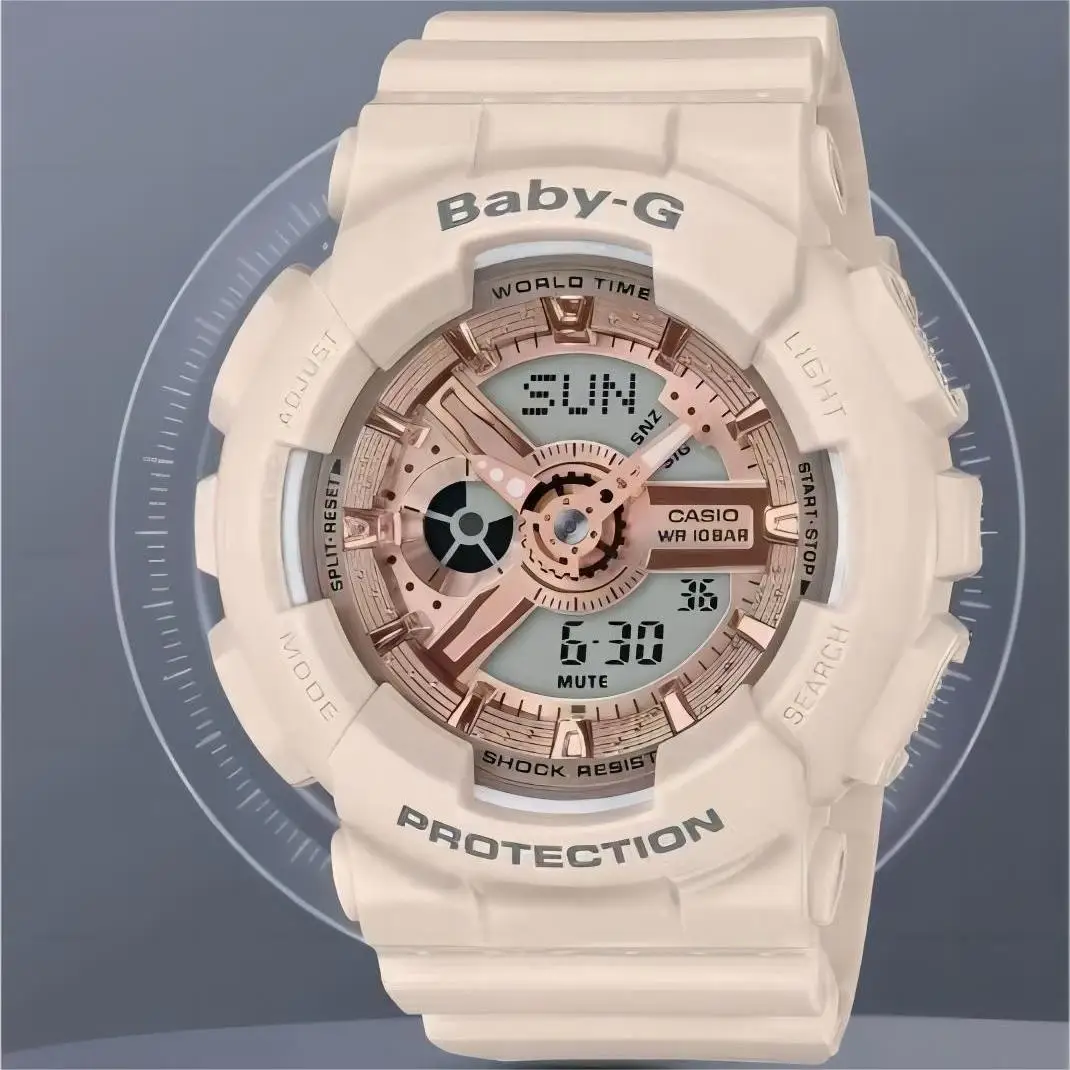 2023 New Luxury BABY-G BA-110XCP All-in-one circular new Calendar Naked Pink Sport Waterproof Women\'s Quartz Watch