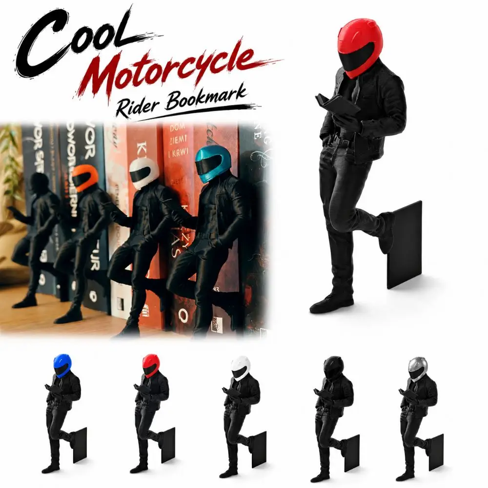 Funny Cool Motorcycle Rider Bookend Plastic Unique Helmet Rider Bookmark 3D Printed Knight Bookmark Book Ornaments