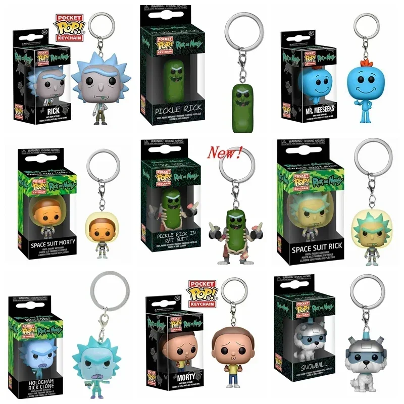 Llaveros Funko Pocket Pop de Rick y Morty: Ratón Holográfico, Rick en Disfraz, Mr. Meeseeks - Figura de Vinilo Coleccionable, Colgante para Bolsa, Regalo Popular