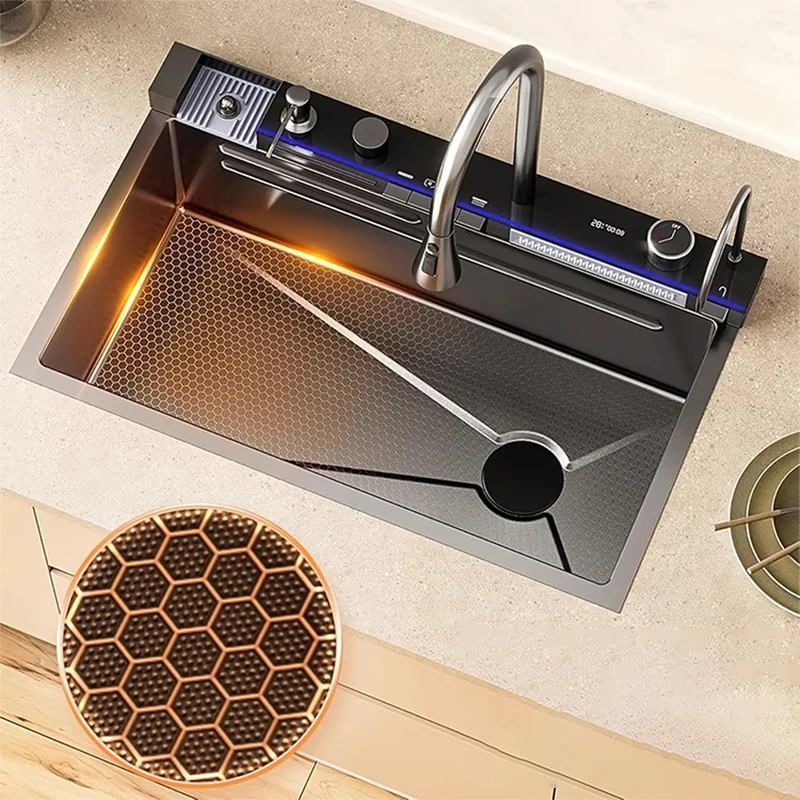 

Высококачественная интеллектуальная кухонная мойка из нержавеющей стали SUS 304/201 в стиле водопада со встроенной мойкой для чашек и бытовой раковиной