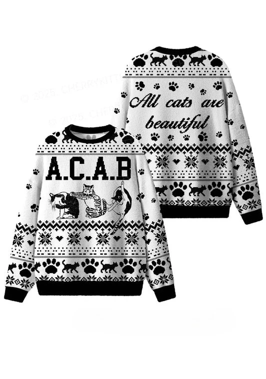 2026 Ugly Christmas Sweater Pullover,Funny Black White Cat 3D Print Sweatshirt, Men‘s Women’s Kid‘s Christmas Party Jumper