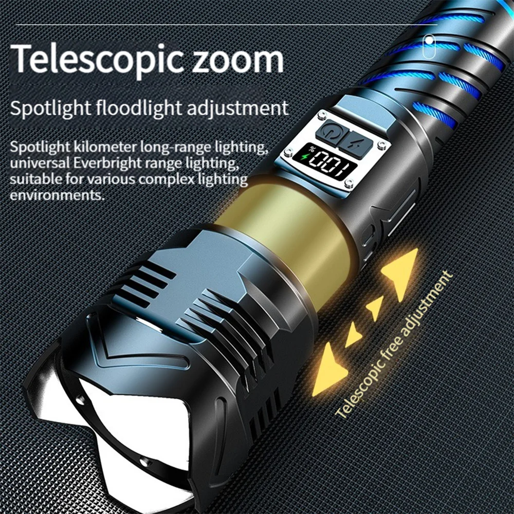 Strong Light Tactical Torch High Power LED Flashlight USB Rechargeable Outdoor Camping Long-range Lamp Waterproof Zoom Lantern