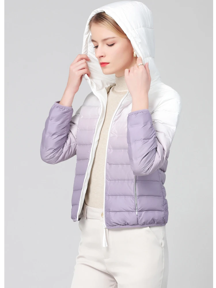 Winter Down Jackets Women 2022 90% Ultra Light Portabl White Duck Down Ladies Gradient Thin Hooded Coat Parkas Female Outwear 