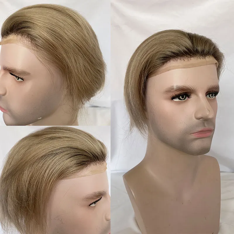 Toupee per gli uomini pizzo anteriore africano americano sistema di sostituzione del merletto 8 x10french pizzo anteriore parrucche Ombre cenere grigio parrucche da uomo