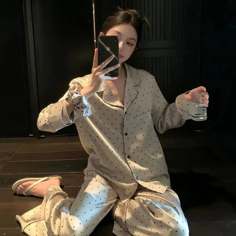 Kawaii Anime Fashion Casual Luxe Thuis Kleding Set 2025, Nieuwe Ijs Zijde Satijn Pyjama voor Vrouwen in Lente en Herfst Sexy Pyjama