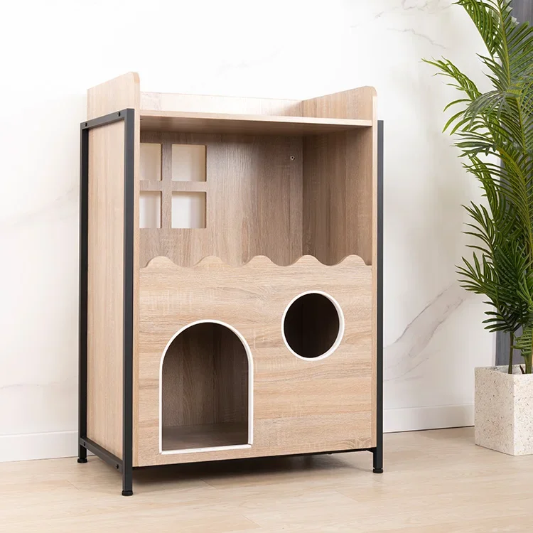 Pet Houses&Furniture,Hot Sale Custom Solid Wooden Pet Furniture Cat House Condo Cat House For Living Room Indoor