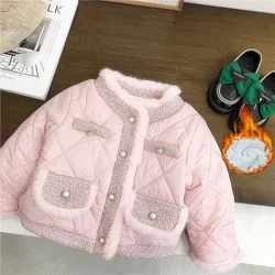 Girl's Padded Jacket New Clip Cotton Autumn Winter Coats For Kids Plush Velvet Children Outerwear Girls Fashion Short Down Coat