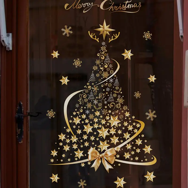 Christmas Tree Window Decal Holiday Winter PVC Window Stickers Reusable Christmas Tree Static Adsorption Stickers Decorations