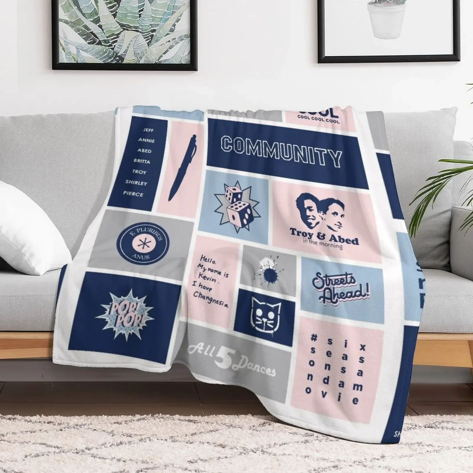 community collage gray / blue Throw Blanket Decorative Soft Throw Blanket for Couch Sofa