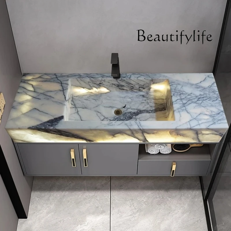 Customizable light luxury natural marble basin integrated wash basin bathroom simple wall-mounted transparent wash basin