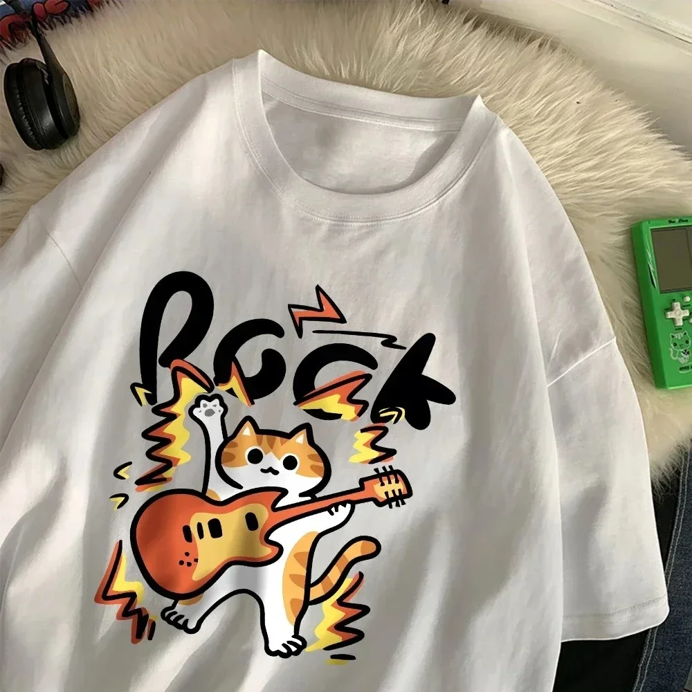 Camisetas Rock Hip Hop Cat Para Mujer Camisetas Con Estampado De Dibujo Animados Camisetas Holgadas Con Cuello Redondo الرجال والنساء