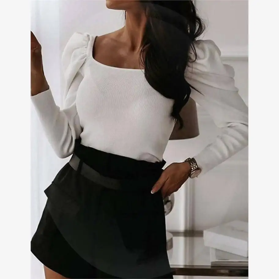 

Женские рубашки Slim Fit с длинным рукавом и квадратным воротником, модные зимние топы в уличном стиле, повседневная офисная одежда