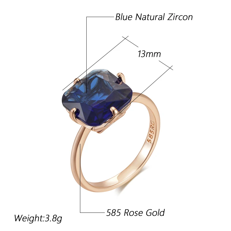 Simple Inlay Square Blue Zircon Rings for Women 585 Golden Fashion Hoop Jewelry Light Luxury Party Accessories Daily Gifts