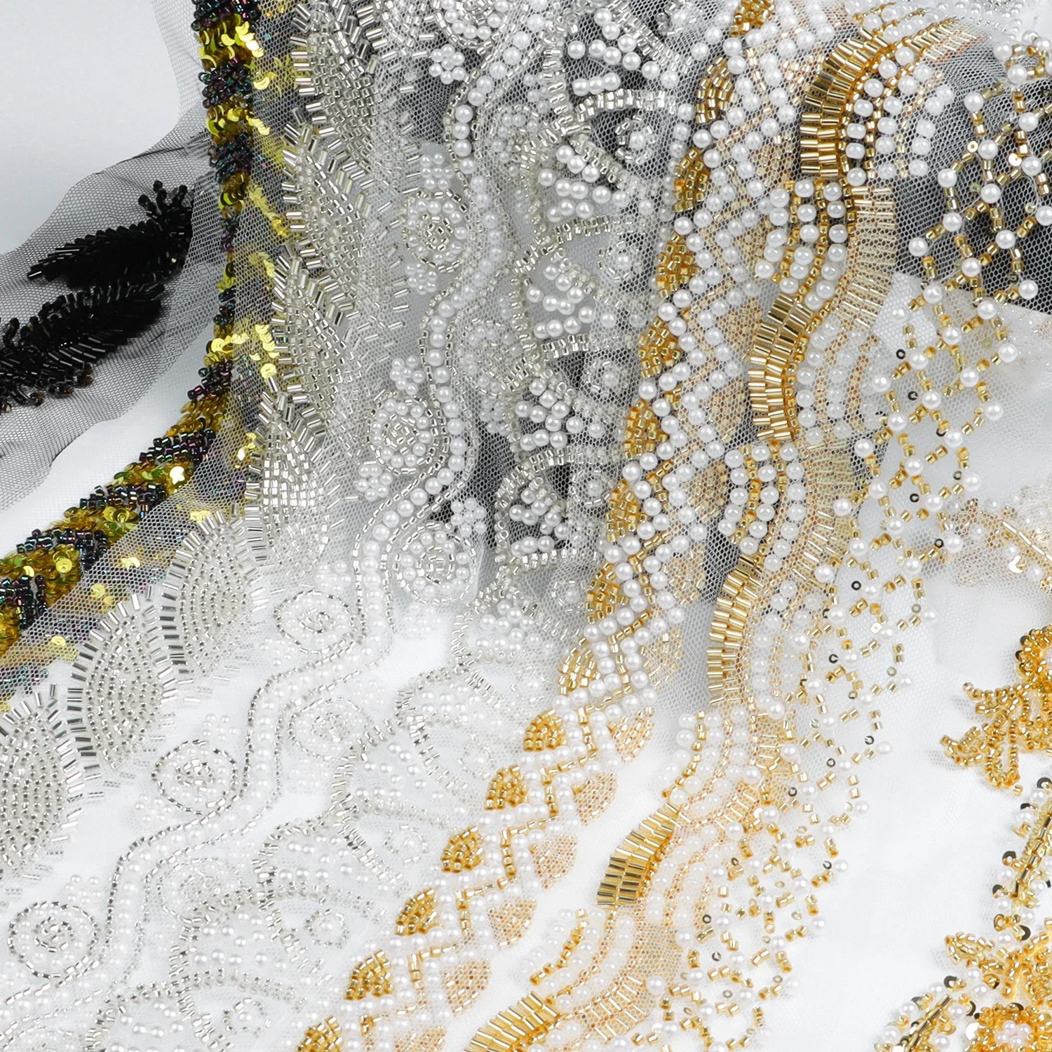 Garniture en dentelle perlée brodée de 0,5 ans, Style feuille, ruban de perles dorées, dentelle à paillettes pour l'artisanat, couture sur mesure