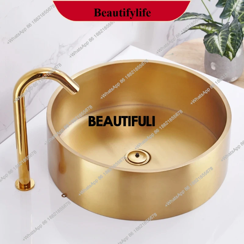 

F185 Умывальник из нержавеющей стали 304, круглая столешница, художественная раковина для виллы, маленький размер, золотая раковина для ванной комнаты