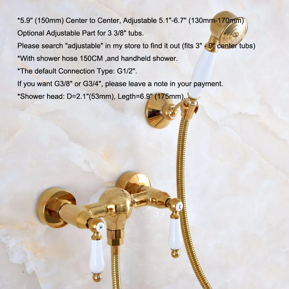 Zestaw baterii prysznicowych do ręcznego prysznica w kolorze złotym, mosiężny, montowany na ścianie, baterie wannowe ana978