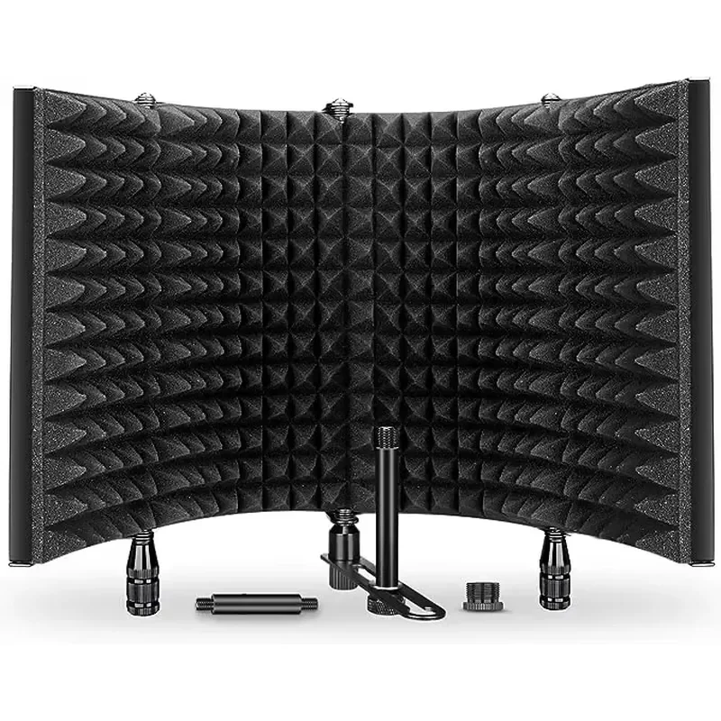 Foldable Studio Microphone Shield 5 Panel Adjustable Microphone Shield Isolation Reflection Filter Vocal Booth for Recording view 2