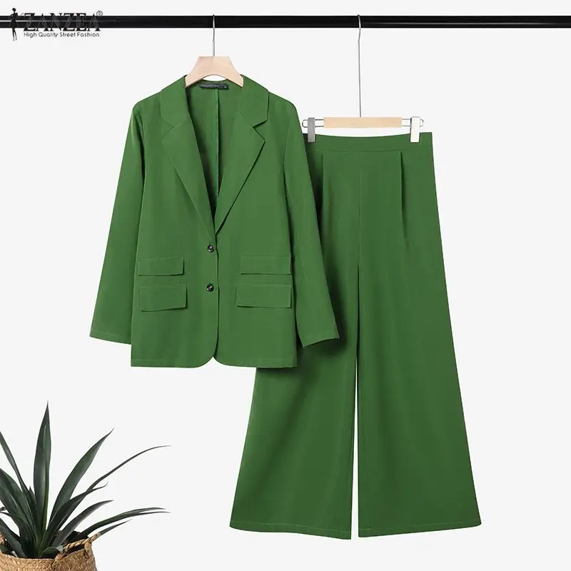 

2026 Spring Outfits ZANZEA Office Women 2 Piece Sets Stylish Lapel Long Sleeve Blazer Coats Pant Sets Elegant OL Work Tracksuit