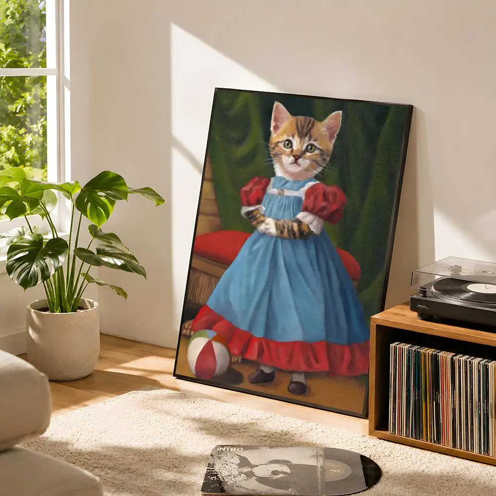 Classic Renaissance Chic Cat Mysterious Culture Story Modern Poster Self Adhesive Matte Wall Art Removable Home Room Decoration