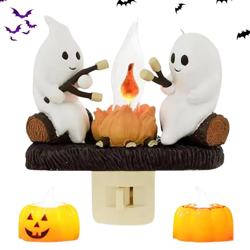 

Ghost Nightlight Ghosts Campfire Flicker Flame Halloween Nightlight 3D LED Small Electric Faux Campfire Night Light Halloween