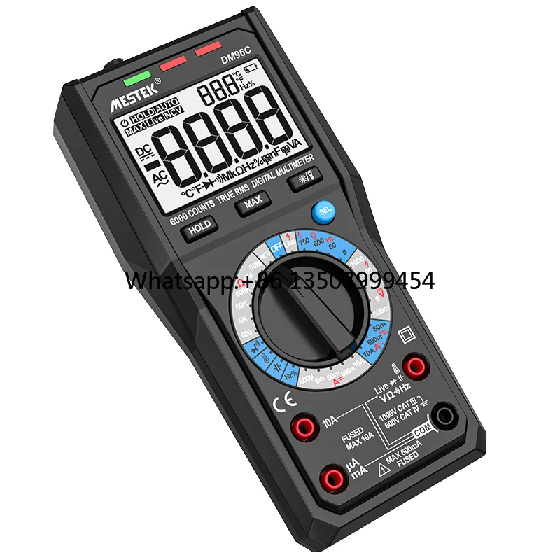 Mestek DM96 6000 Counts Digital Multimeter with Auto Range AC/DC Voltage Current Temperature & Capacitance Measurement