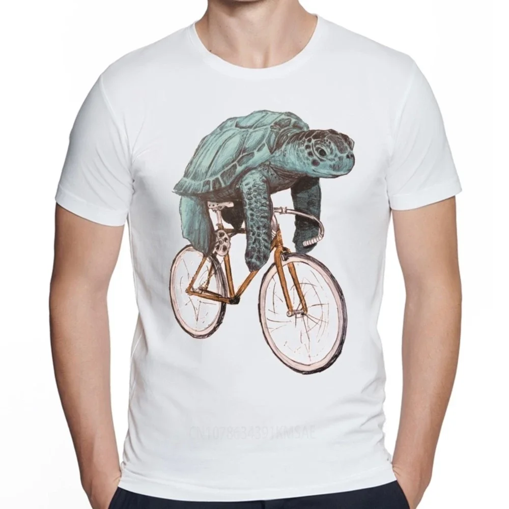 Men's Creative Sea Turtle/Lion cycling Fixed Gear Bike Print Short Sleeve Tshirt Hipster streetwear Tops Cool Animals Desgin Tee