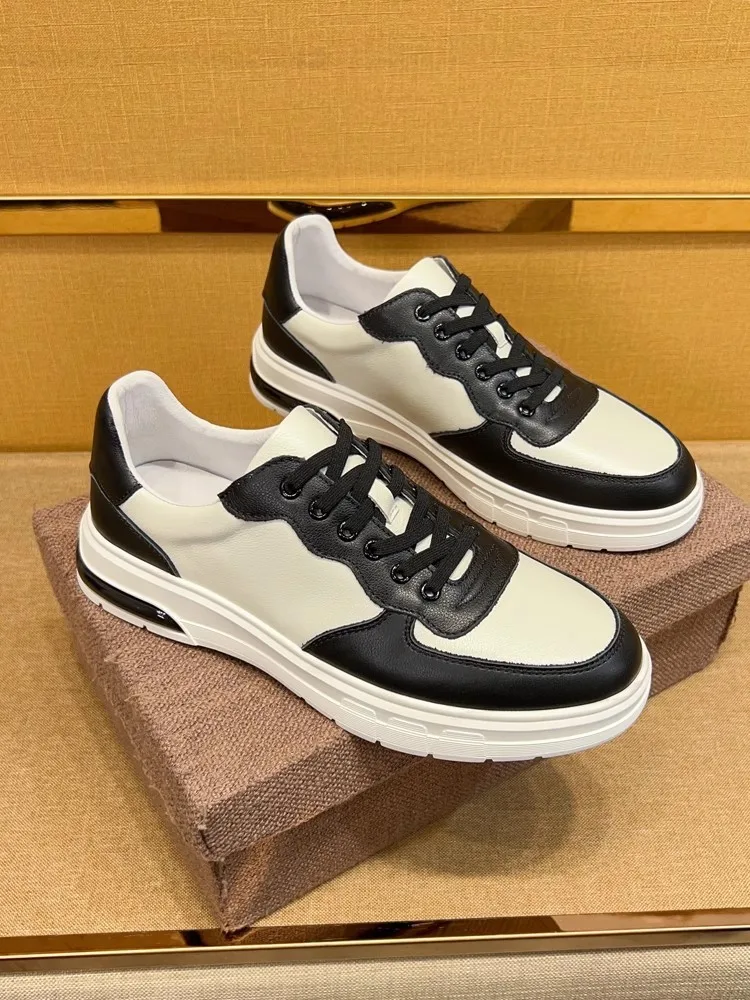 Mens Genuine Leather Sneakers Round Toe Mixed Colors Fashion Cushioning Platform Casual Shoes Spring Summer Breathable Footwear