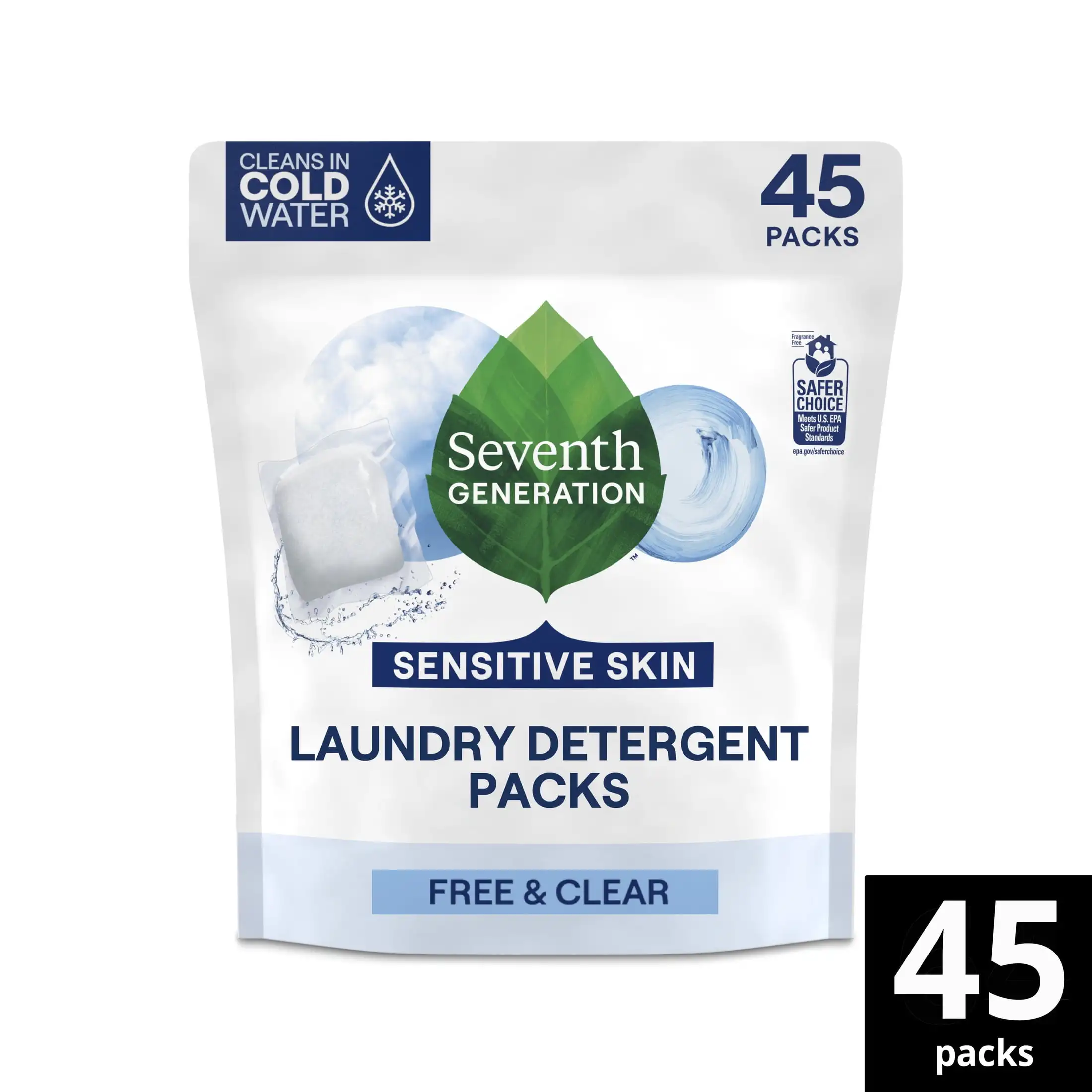 Clear Fresh Laundry Detergent Packs 31.7 Oz 45 Count Hypoallergenic Fight Stubborn Odors and Stains Packs Dissolve Quick