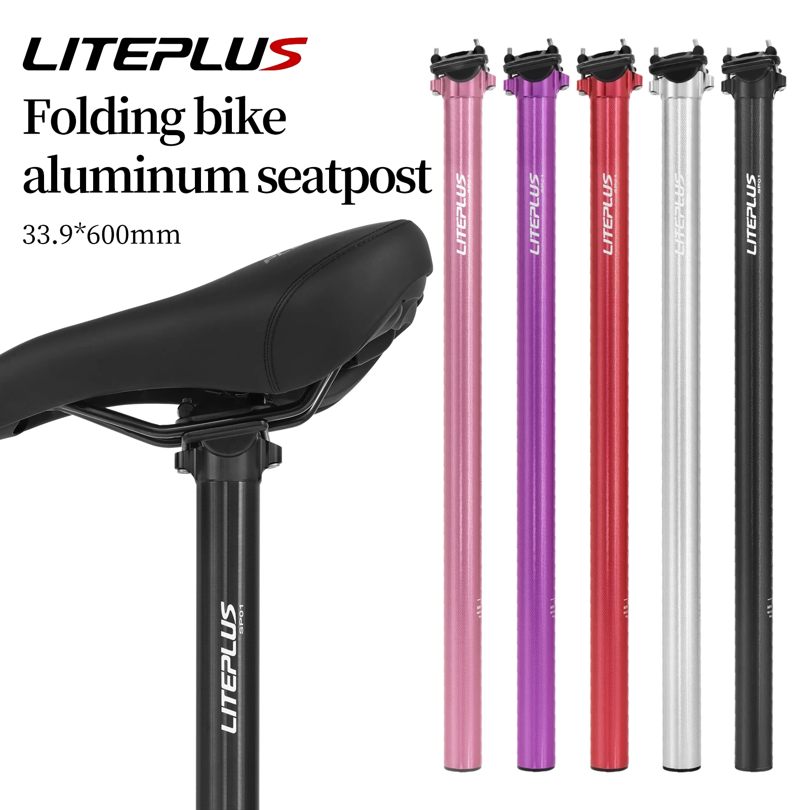 

LITEPLUS Folding Bike Seatpost 33.9*600 Lightweight Aluminum Alloy Seat Post for Folding Bike Upgrade