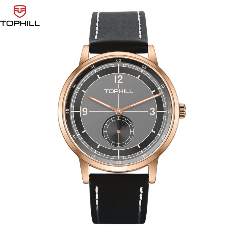 

TOPHILL Винтажные мужские часы Простой дизайн Японский кварцевый механизм Сапфировое стекло Кожаный ремешок Повседневный бизнес