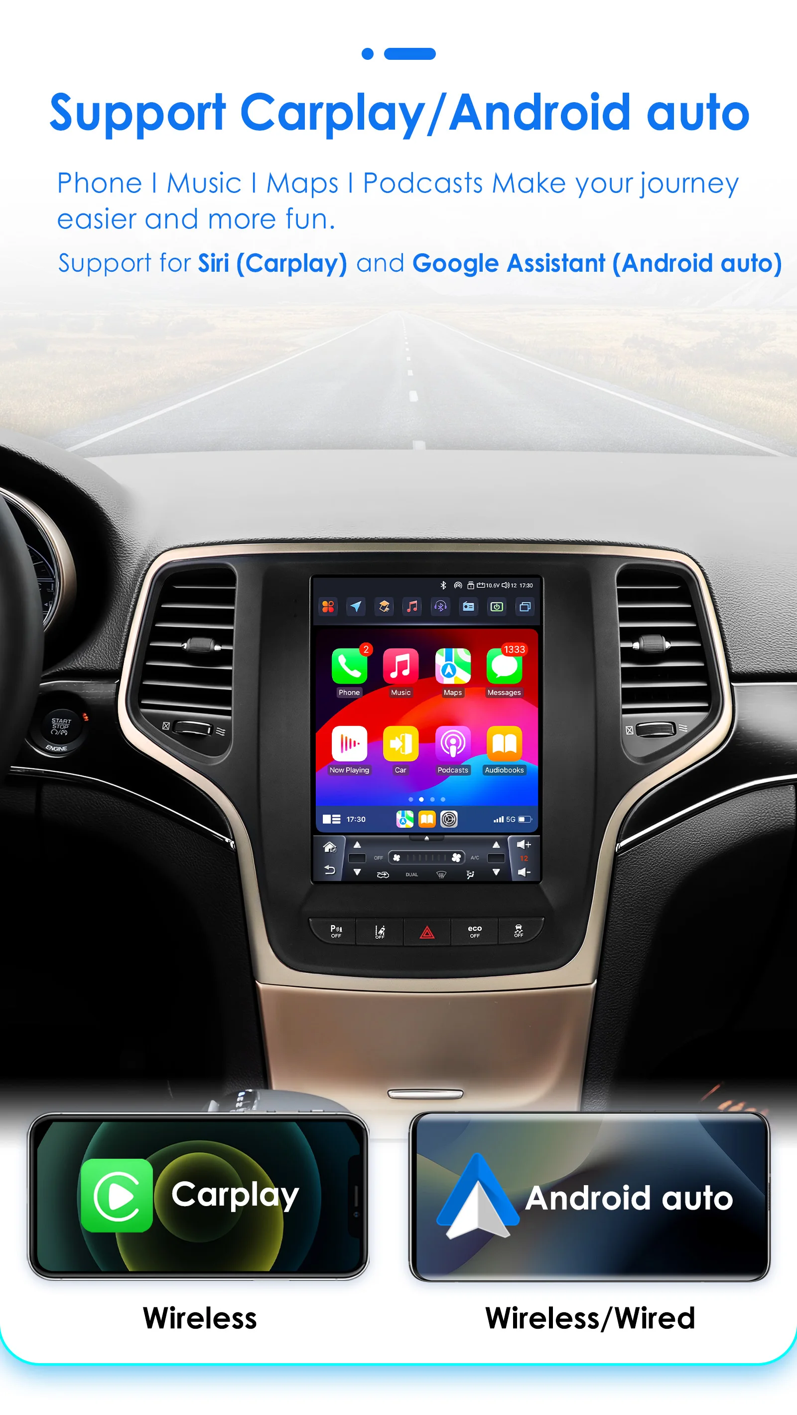 Hizpo 9,7-Zoll-Android-Auto-Multimedia-Player für Jeep Grand Cherokee 2014 - 2022 Carplay Navigation GPS 4G WIFI Stereo Radio BT – Detail 11