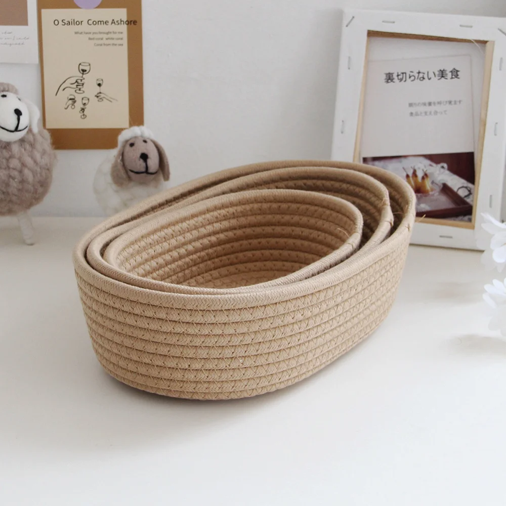 Hand Woven Desktop Organizer Storage Basket Kids Toys Sundries Storage Box Cotton Rope Woven Storage Baskets Cosmetic Containers