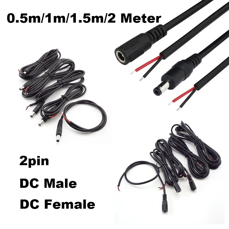 0.5-2M 5.5x2.1mm Plug Jack Power Adapter 2pin wire DC Male Female 20AWG 5A extend Cable Connector For DIY LED Strip Light  cctv