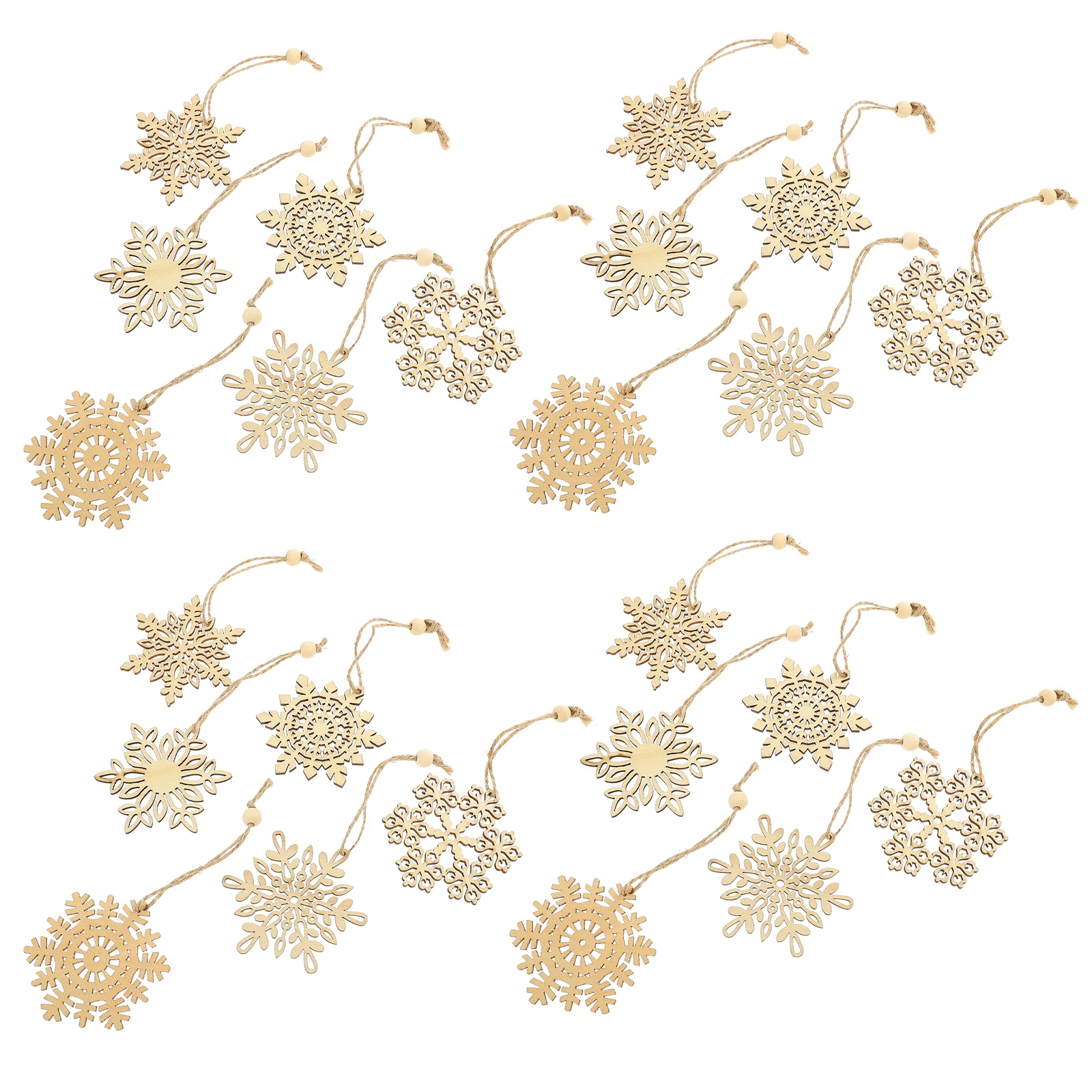 

24pcs Wooden Snowflake Hanging Ornaments Christmas Tree Decor Xmas Party Supplies Natural Wood Craft Diy Home Garden Wall Door