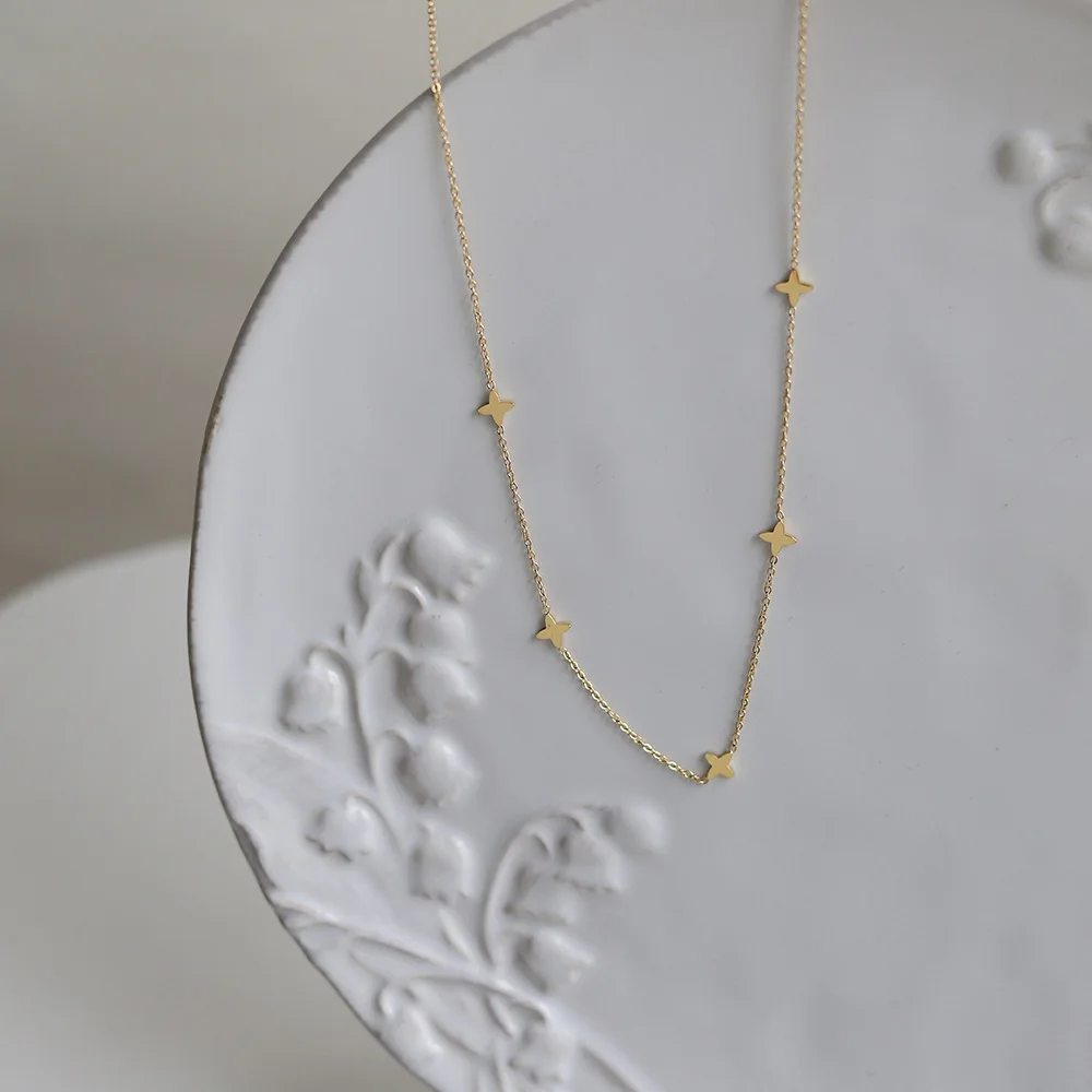 Stack Simple Flowers Stainless Steel Gold Color Necklace for Women 18K PVD Plated Chic Jewelry