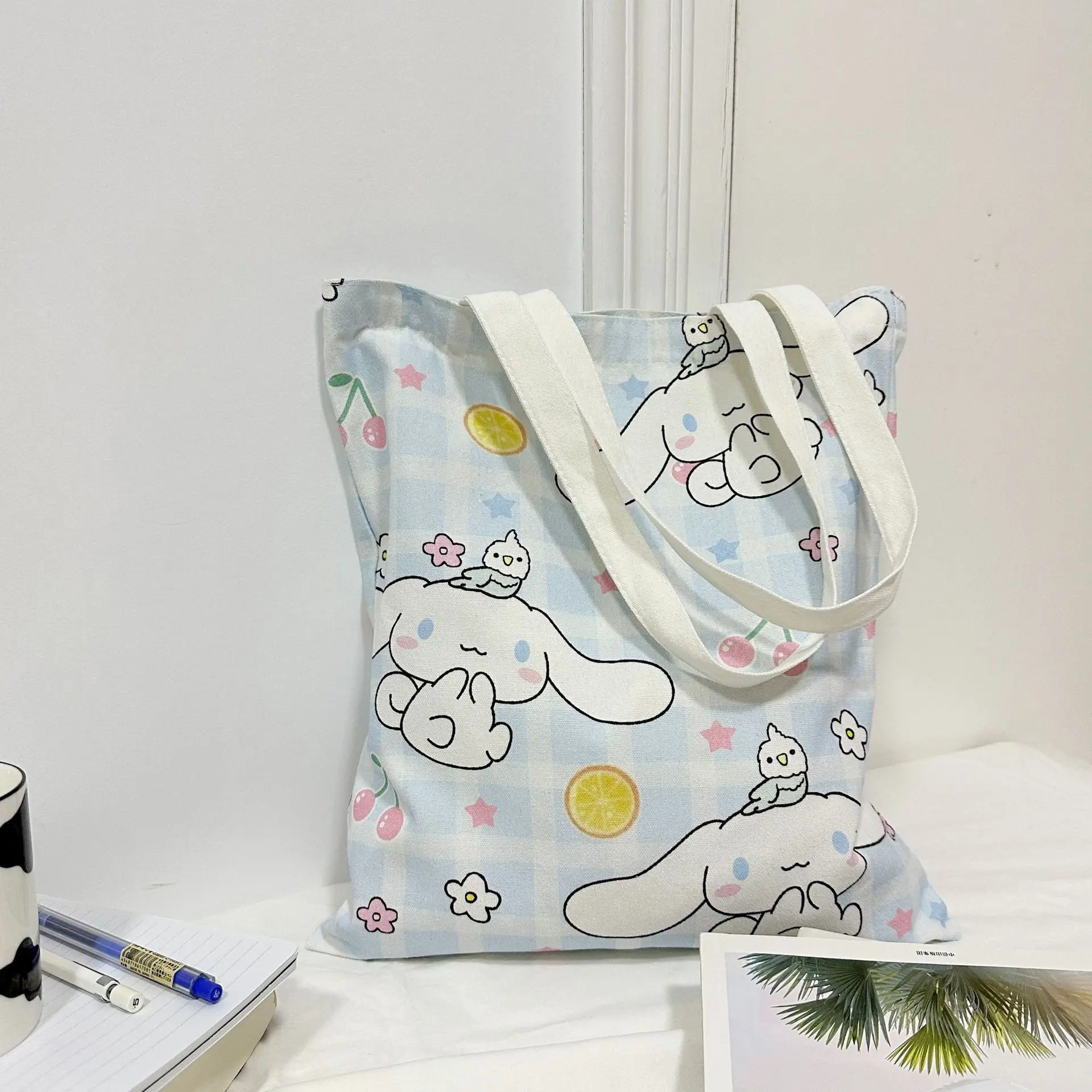 Kuromi Hellokitty Borsa in tela con stampa fronte-retro Borse a tracolla da donna Borsa per la spesa casual di grande capacità Borsa per tutoring