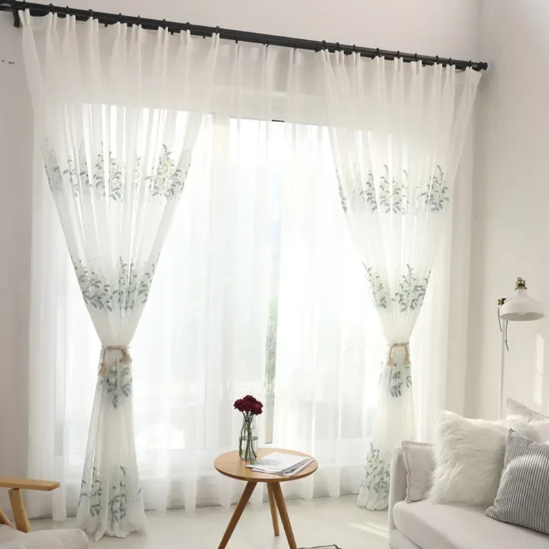 

Custom Size！！Bedroom Living Room Small Fresh Cotton Material Window Screen Embroidery Window Screen Fabrics White Tulle Lace