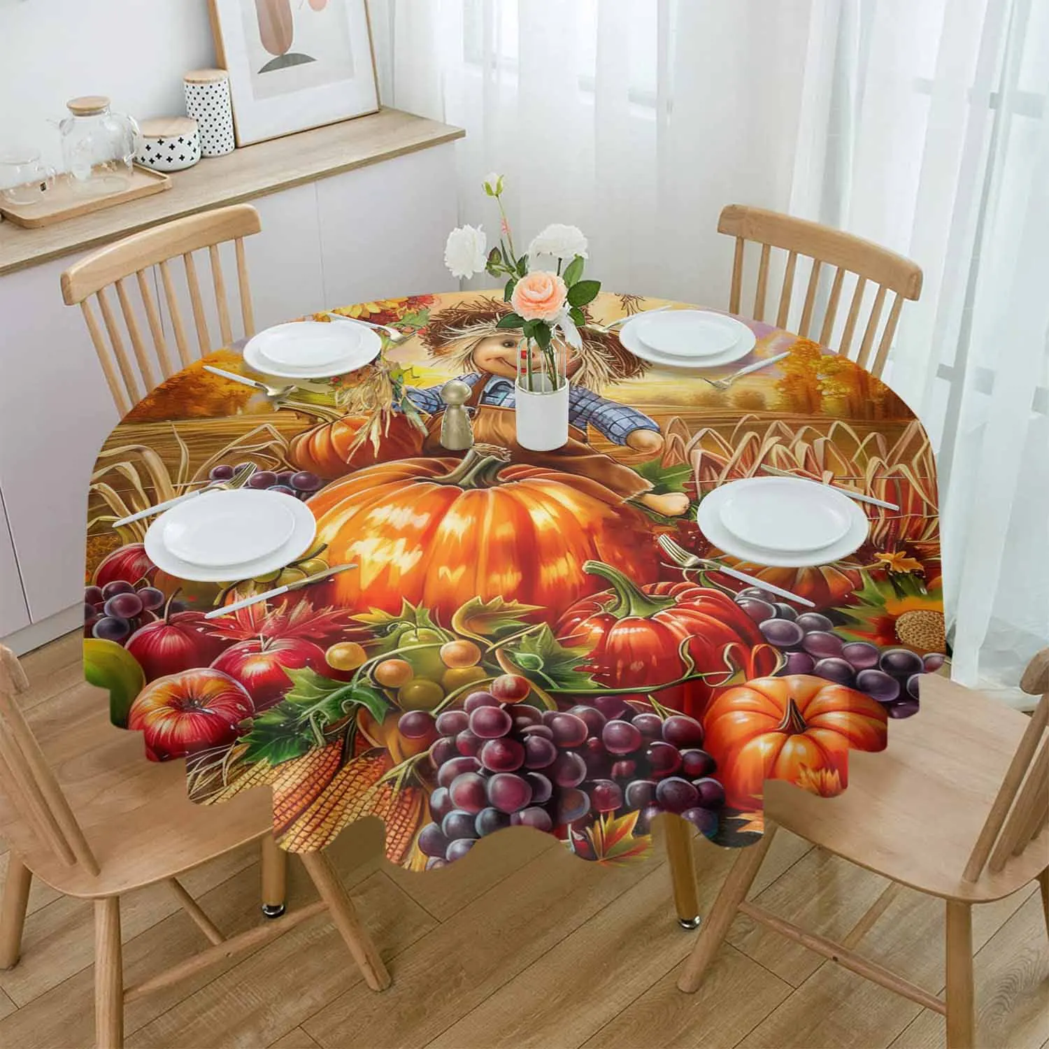 Fall Farm Pumpkin Fruit Scarecrow Waterproof Tablecloth Wedding Holiday Table Cloth Dining Table Cover Tea Table Cloth