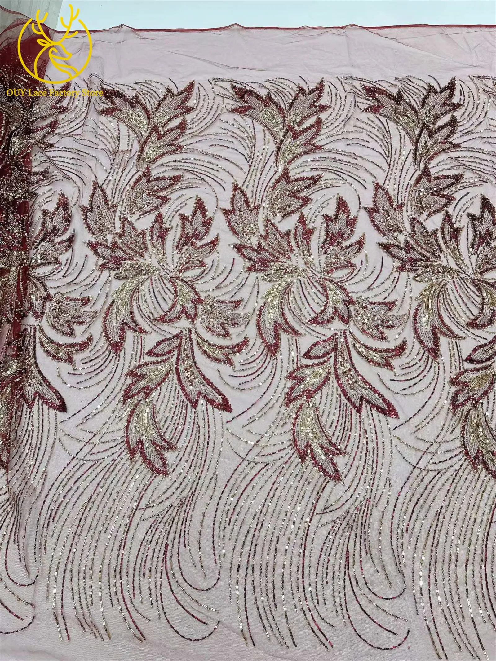 5 Yards luxuriöser afrikanischer Spitzenstoff 2026, hochwertiger französischer Pailletten-Spitzenstoff für nigerianisches Nähen von Brautkleidern – Detail 7