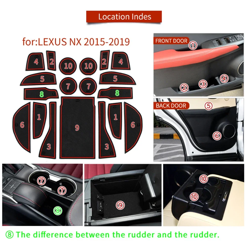 Rubber Door Groove Mat for Lexus NX 200t AZ10 2015~2021 Cushion Gate Storage Slot Coaster Dust-proof Car Interior Sticker Pad